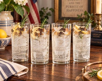 Vintage Anchor Hocking Colonial Highball Glasses Set of 4 Eagle Americana Barware