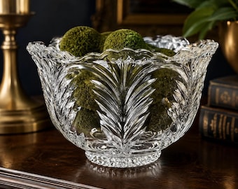 Vintage Fifth Avenue Crystal Bowl: Scalloped Leaf Cut Lead Crystal Centerpiece