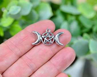Wholesale Lot Of 10 Mystical Pentacle Pentagram Triple Moon Goddess Charm Pendants