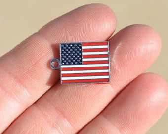 20 or 50 pcs BULK American Flag Charms USA-US Seller 4 Antique Silver AS635