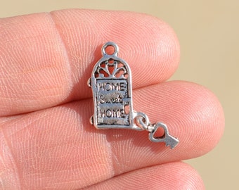 BULK 30 Door and key charms antique silver tone P38