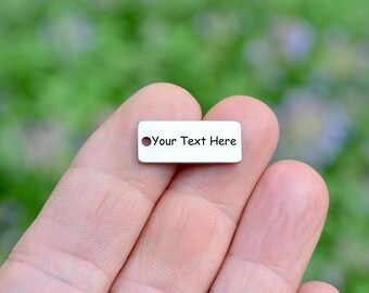 Quantity Options Custom Charm Add On Choose Your Font Laser Engraved Silver Square Personalized Stainless Steel Charm