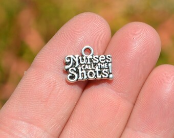 BULK 20 nurses call the shots charms antique silver tone MD28