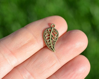 10 Filigree Leaf Antique Bronze Charms BC1413