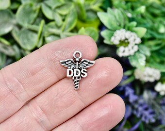 Dental Assistant Charm, Silver DA Caduceus Charm, Dental Assistant