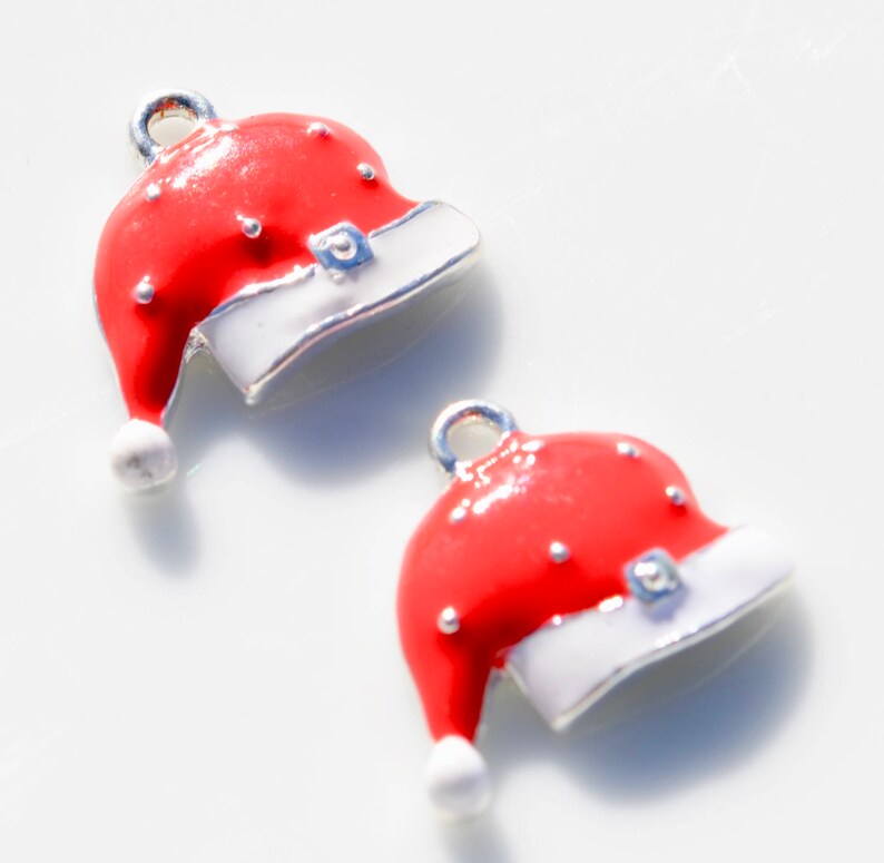 5 Red and White Enamel Santa Hat Charms SC5147 Etsy