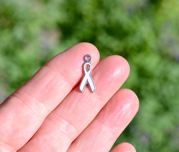 5 Pink Enamel Cancer Awareness Ribbon Charms SC2069