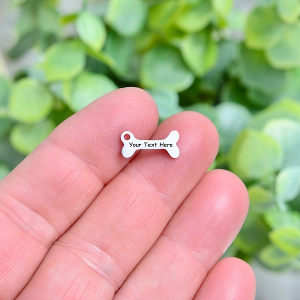 Stainless Steel Tiny 15mm Dog Bone Shaped Dog Name Laser Engraved Choose your Font Tag EB09E