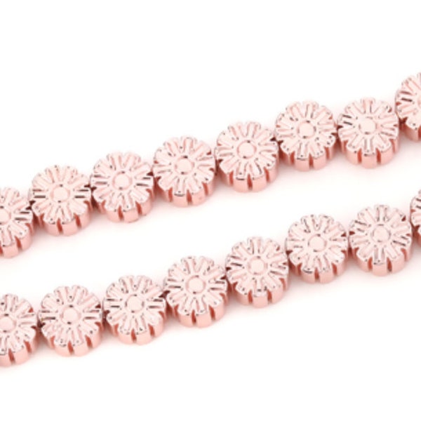 1 Strand Rose Gold Plated Hematite 7mm  Daisy Beads BD1030