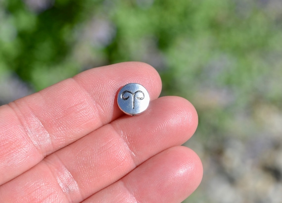 10 Zodiac Aries Silver Tone 10mm Beads  BD1089