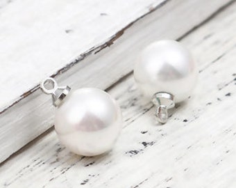 BULK 10 Pearl Drop Charms Creamy White AB Color with Silver  Tone Bail SC4000