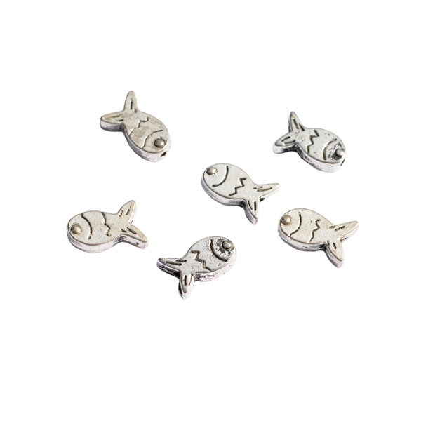 BULK 50   Fish Shaped Silver Tone 11mm Beads BD155