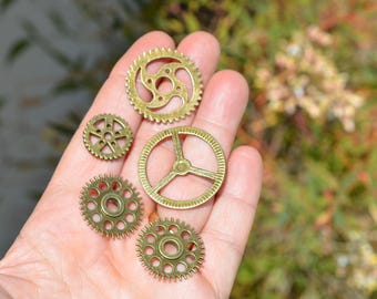 BULK 20 Steam Punk Mixed Gear Connector Antique Bronze Charms BC3969