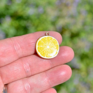BULK 20  Yellow Lemon Slice Gold Tone Charms GC3842
