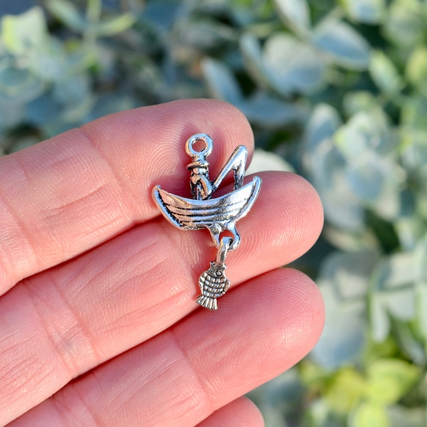 1 Fishing Boat 3D Silver Tone Charm SC3542