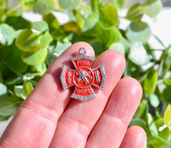 BULK 10 Rhinestone and Red Enamel Fire Dept Silver Tone Charms SC6926 Etsy Canada