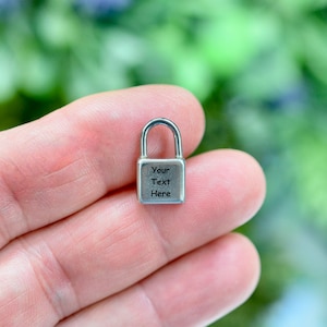 Stainless Steel  Padlock Charm, Personalized Free, Choose Your Font, and Quantity EB204