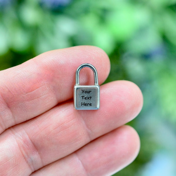 Stainless Steel  Padlock Charm, Personalized Free, Choose Your Font, and Quantity EB204