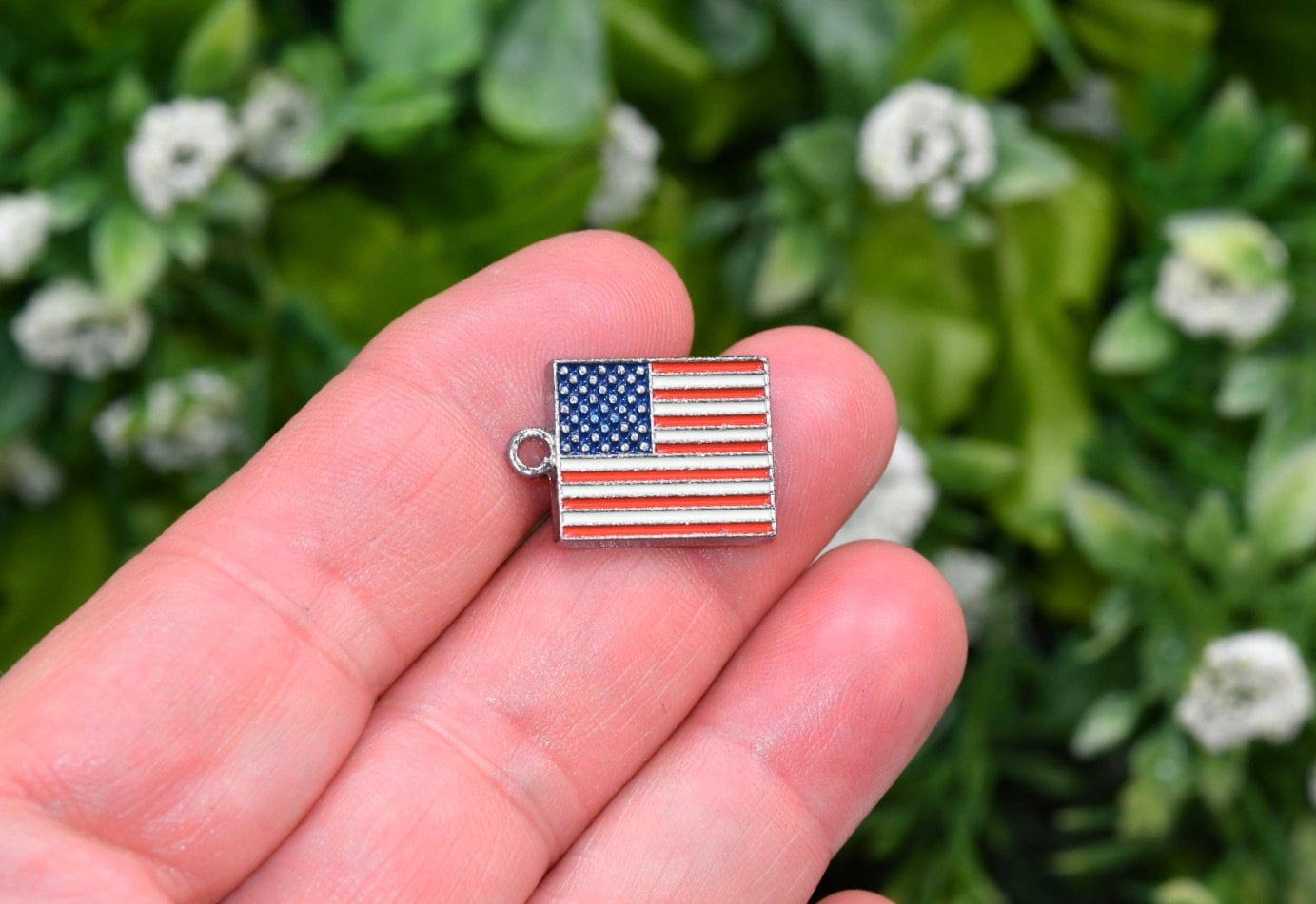 Bague Vintage En Argent 925 - Drapeau Américain Émaillé - Taille US 8.75 - Occasion