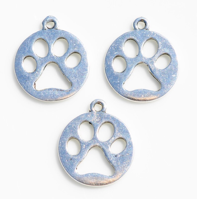 BULK 20 Dog Paw Silver Tone Charms SC4215