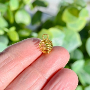 BULK 50 Tiny Spiral Bead Cage, 12mm Gold Tone Charms GC4110