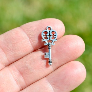 BULK 50  Small Skeleton Key Silver Tone Charms SC5437