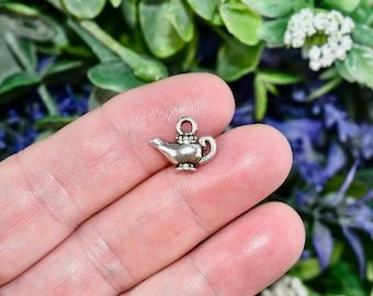 1   Genie Magic Lamp 3D Silver Tone Charm for Jewelry Making, Crafts, Bracelets SC3927