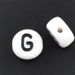 20 White Acrylic Letter G Beads, 7mm Round Alphabet Beads  BD516