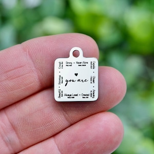 Christian Affirmation Charm &quot;You are&quot; Bible Verse Pendant, Inspirational  Stainless Steel Engraved Jewelry, Faith Gift, Scripture Tag CC495
