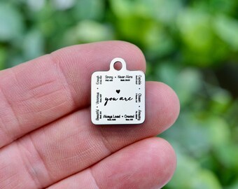 Christian Affirmation Charm "You are" Bible Verse Pendant, Inspirational  Stainless Steel Engraved Jewelry, Faith Gift, Scripture Tag CC495