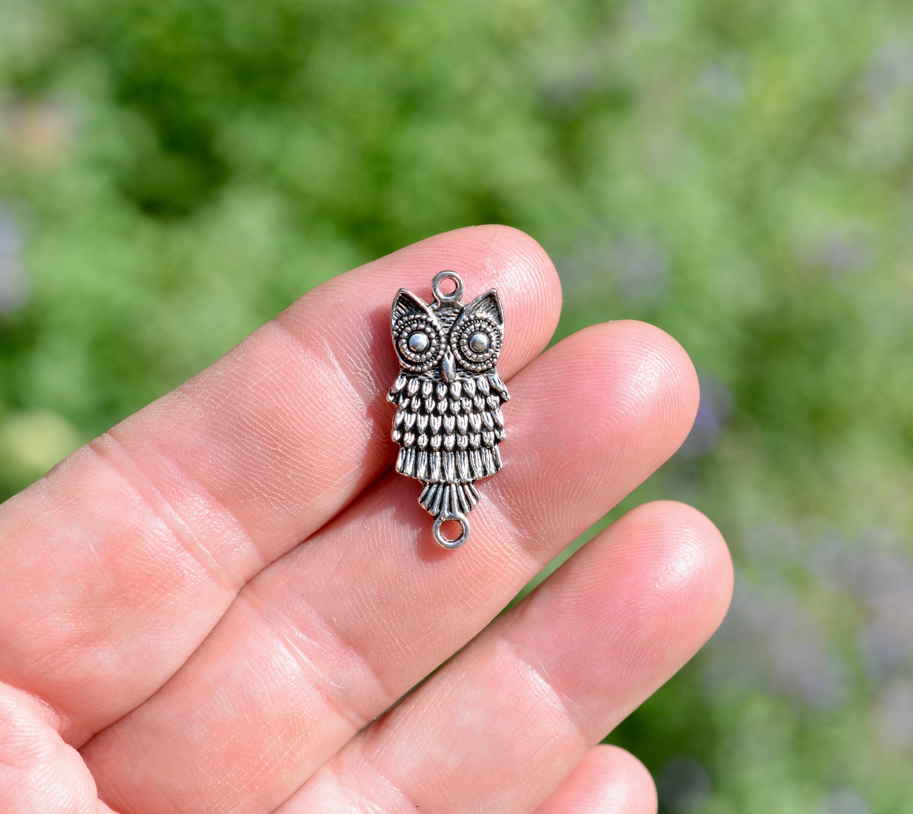 5  Owl Connector Silver Tone Charms SC3202