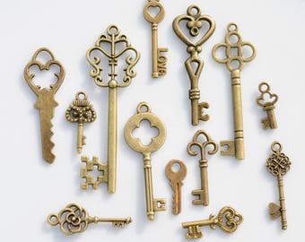 BULK 60 Key Charms, Bronze Tone Key Charms, Door Key Charms (5-1842)