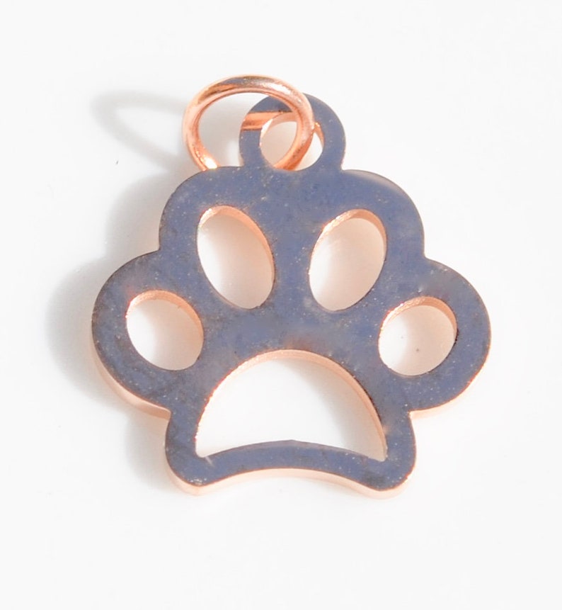 BULK 20 Stainless Steel Rose Gold Plated Dog Paw Charms GC6723