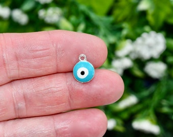 1  Evil Eye Blue and White Enamel Silver Tone Double Sided Charm SC2387