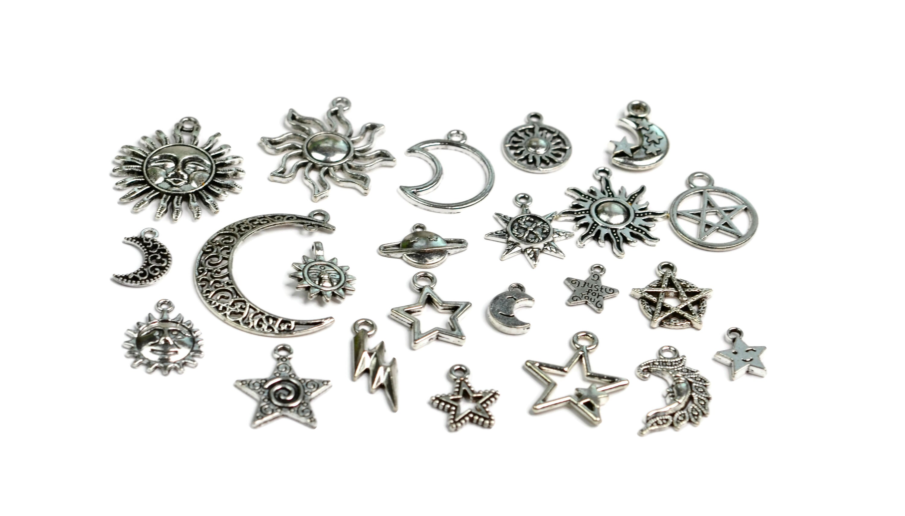 SUNNYCLUE 1 Box 20Pcs Stainless Steel Charms Halloween Moth Charm Golden  Mushroom Tarot Sun Charms Crystal Prism Triple Goddess Moon Charm Flat  Round Moon Phase Charm for Jewelry Making Charms Crafts 