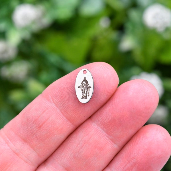 Jesus Christ Custom Laser Engraved Stainless Steel Tiny Oval Charm CC1584