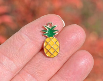 BULK 20 Gold with Yellow Enamel Pineapple Charms GC2137