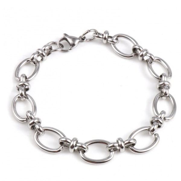 1 Stainless Steel Link 7.5" Charm Bracelet with a Lobster Clasp C1059