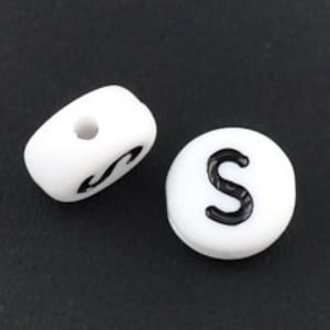 20 White Acrylic Letter S Beads, 7mm Round Alphabet Beads  BD1051