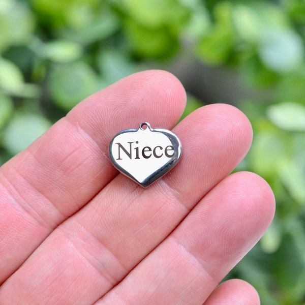 Niece Custom Laser Engraved Stainless Steel Puffed Heart Charm CC21