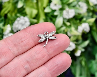 10   Dragonfly Silver Tone Double Sided Charms SC5803