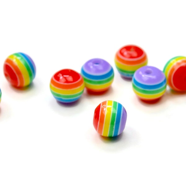 BULK 100 Rainbow Colored Acrylic 8mm Round Beads  BD1111