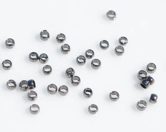 25 Crimp Beads Gunmetal Tone 2mm  F443