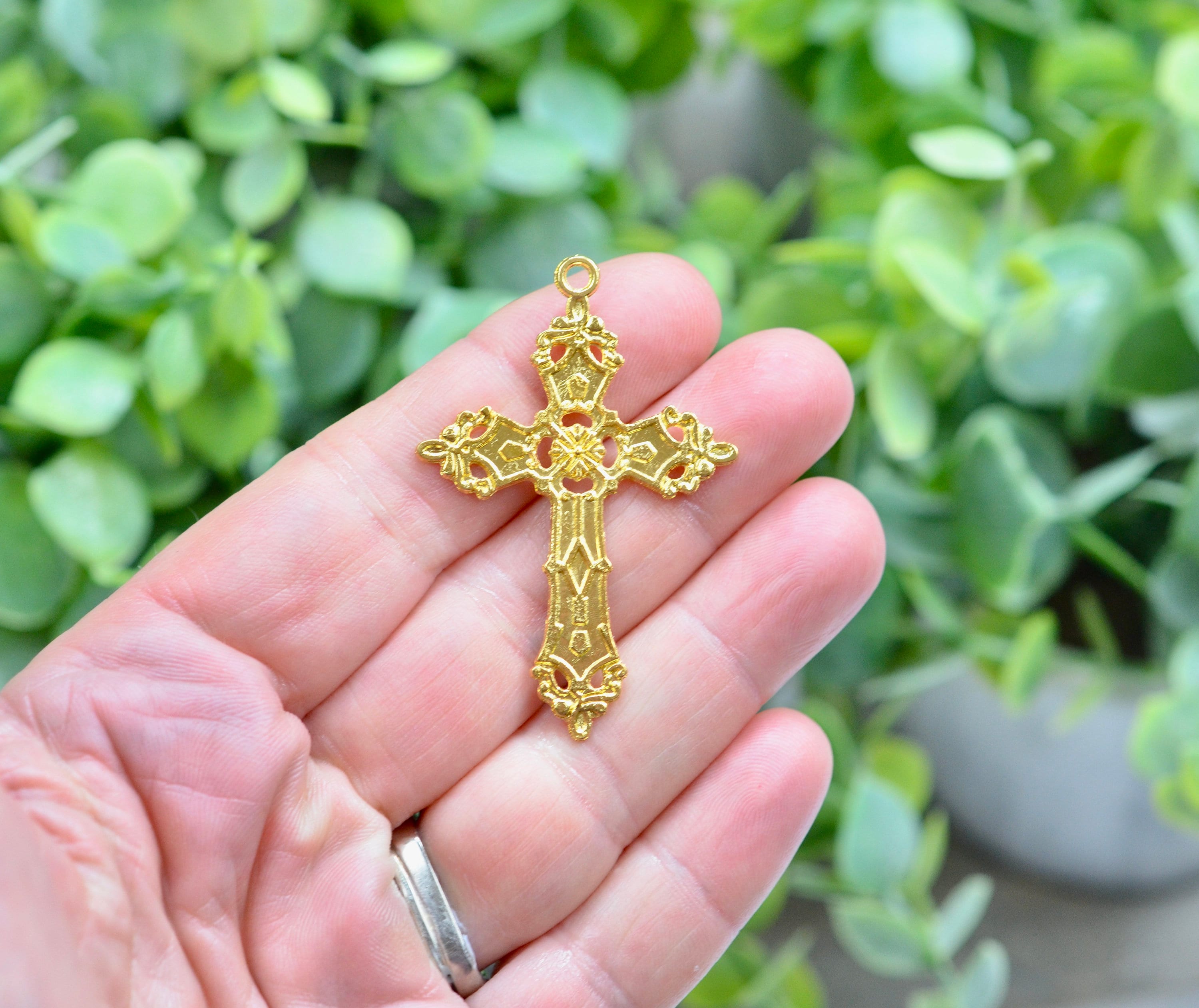 Gold Ornate Cross - Embroidered Iron on Patch