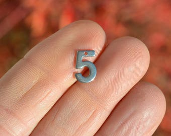 Sterling Silver Number 5 Charm Pendant - 22x9mm Medium Satin Finish, Solid .925 Silver, No Chain