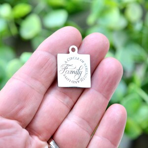 Family Circle Charm, Strength Love Quote Pendant, Stainless Steel Gift Mother, Grandma Keepsake Jewelry Tag CC562