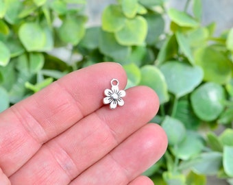 BULK 50   Flower Silver Tone Charms SC1920