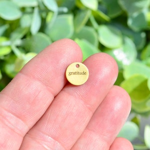 Gold Plated Stainless Steel Custom Laser Engraved gratitude 10mm  Charm CC591