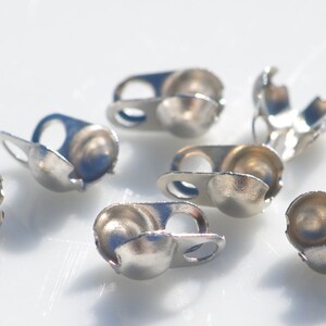 50 Silver Tone  Bead Tip, (Knot Cover) Clam Shell Connectors F179