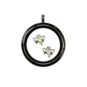 1 Memory Locket Scary Ghost White Enamel Charm FL227
